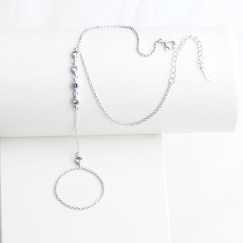 Kakikaki 925 Sterling Silver Finger Ring Bracelet Hand Chain for Women | Slave Bracelets 7" to 9" Adjustable - color: Silver, style: 5 Amethyst