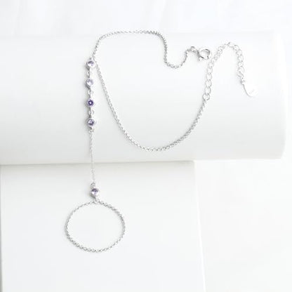 Kakikaki 925 Sterling Silver Finger Ring Bracelet Hand Chain for Women | Slave Bracelets 7" to 9" Adjustable - color: Silver, style: 5 Amethyst