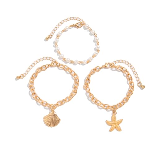 Shell Bracelets for Women Layered Seashell Starfish Bracelets Stackable Stretch Boho Beaded Bracelet Summer Beach Surfer Bracelet Seaside Beach Dress Outfits Accessories - color: B4:gold shell bracelets