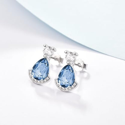 Birthstone Teardrop Crystal Stud Earrings for Women 925 Sterling Silver Solitaire Studs Halo Earrings for Birthday Gifts Teardrop Earrings for women - style: L December