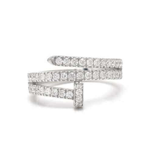 925 Sterling Silver Nail Wrap Cluster Ring for Women in 24K Yellow, Rose & White Gold Plated Sparkling Cubic Zirconia CZ Jewelry Gift for Her Elegant Cocktail & Statement Ring - color: White Gold, size: 7