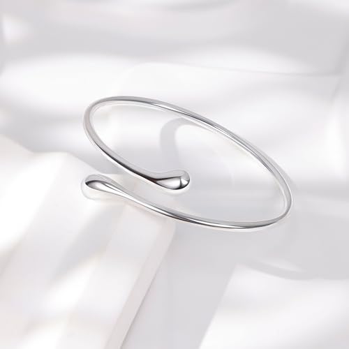 REVOLIA Teardrop Cuff Bracelet for Women Gold Open Cuff Bangle Bracelet Adjustable Minimalist Thin Bangle Wrist Cuff Bracelet Jewelry - color: Silver