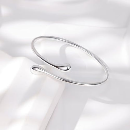 REVOLIA Teardrop Cuff Bracelet for Women Gold Open Cuff Bangle Bracelet Adjustable Minimalist Thin Bangle Wrist Cuff Bracelet Jewelry - color: Silver