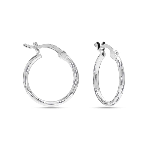 LeCalla 925 Sterling Silver Hoop Earrings for Women | Lightweight Classic Diamond-Cut Textured Hoop Earring | Women's Earring Hoops Size 20/25/30/35/40MM - color: 20MM / Tube-2mm