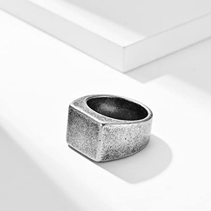 Kemstone Square Signet Ring for Men - Stainless Steel Flat Top Heavy Geometric Silver Gold Black - color: Silver, size: 9#