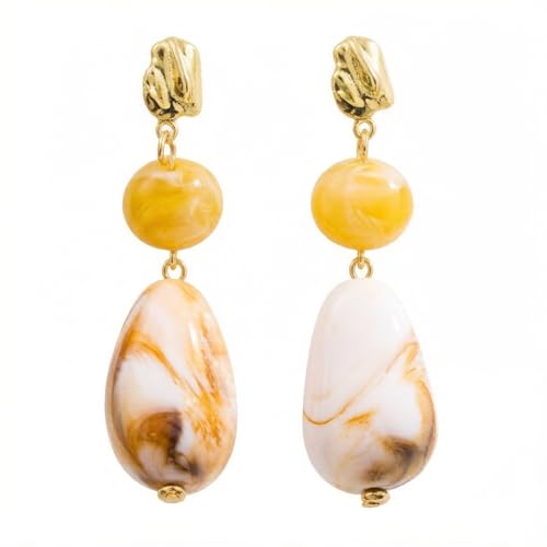 Vintage Resin Teardrop Long Drop Earrings for Women Bohemian Circle Oval Beaded Earrings Geometric Statement Dangle Earring Irregular Jewelry Gifts - color: Style D