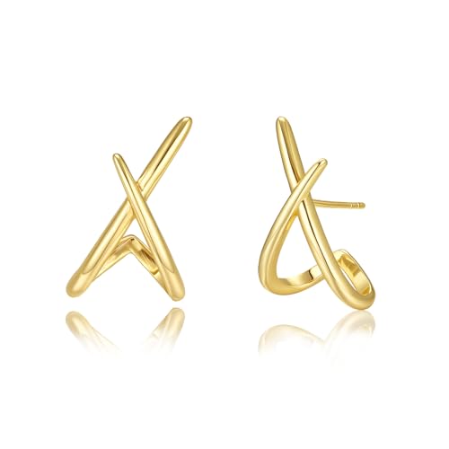 Earrings For Women 14K Gold/18K White Gold Plated Hypoallergenic 925 Sterling Silver Stud Trendy Minimalist Style For Formal Everyday Prom Bridal Bridal Wedding - color: X Shape-Gold