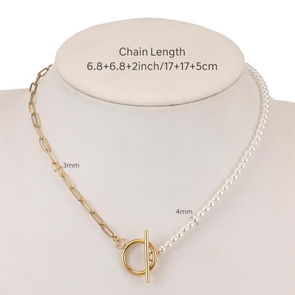 Dainty Pearl Necklace for Women Gold Plated Bridal Wedding Jewelry Trendy Cute Lariat Pearl Pendant Drop Charm Choker Stackable Necklace Gift for Women Mom Sister Daughter - color: F.Chain Pearl