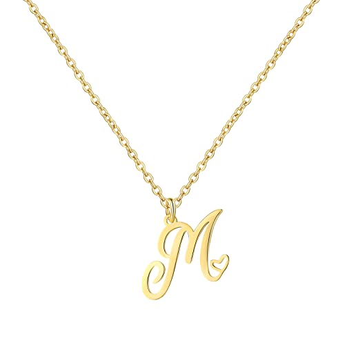 Gold Heart Initial Necklaces for Women, Minimalist Initial Heart Necklaces for Her, Dainty Alphabet Letter Pendant Necklaces Gift Jewelry - color: Gold, style: M