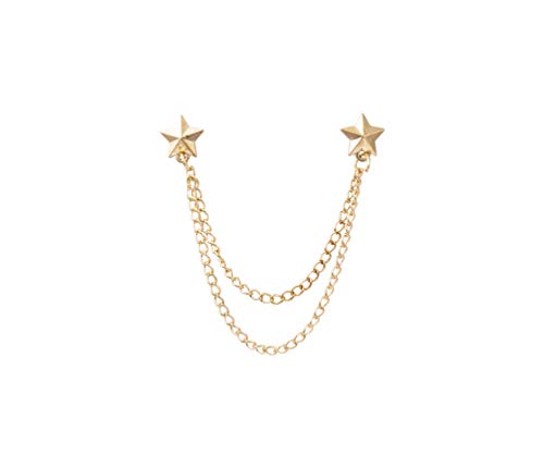 Knighthood Brooch Suit Pin Men's Double Star Chain Tassel Suit Collar Brooch Lapel Pin Accessories for Men Women