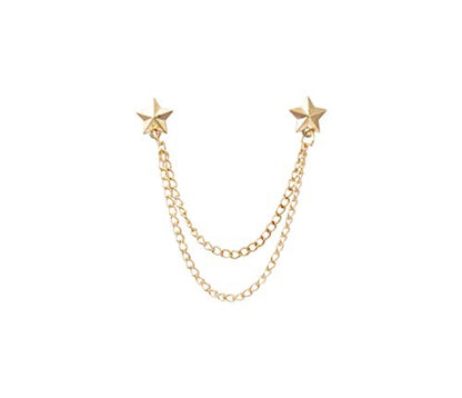 Knighthood Brooch Suit Pin Men's Double Star Chain Tassel Suit Collar Brooch Lapel Pin Accessories for Men Women
