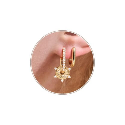 JINEAR 2 Pairs Gold Hoop Earrings for Women Dainty Huggie Earrings Set | 14K Gold Plated Cubic Zirconia Hypoallergenic Lightweight Waterproof Cartilage Hoop Earrings Trendy Jewelry Gift - color: Plates&Pockets