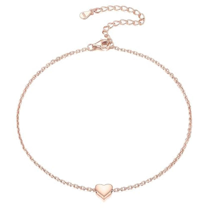 ChicSilver Personalized 925 Sterling Silver Tiny Heart/Moon/Star/Sun/Dot/Triangle Anklets Simple Dainty Foot Jewelry for Women, Silver/Gold Plated/Rose Gold Plated - style: Rose Gold Heart