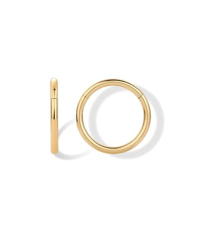 PAVOI Clicker Hoop Earrings for Women & Men, 14K Gold Plated Hinged Huggies | Hypoallergenic Titanium Piercing Earrings, Piercing Jewelry Cartilage Helix Nose Ring Tragus Rook Septum 16-18-20 Gauges - color: Yellow Gold, size: 16 Gauge 10mm