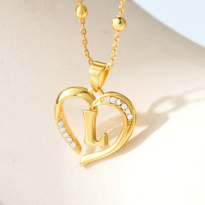 Cicy Bell Womens Heart Initial Necklace 18k Gold Plated | Personalized Letter Pendant, 17.7'' with 2'' Extender - color: Style 2-L-Gold