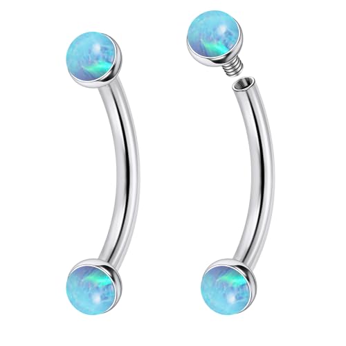 Jenxnjsjo F136 Titanium 16g 6/8/10mm Opal Eyebrow/Rook/Snug/Vertical-Labret/VCH/Snake-Eyes/Anti-Tragus/Christina/Daith/Belly-Button/Bridge/Hood/Surface Curved Barbell Piercing Jewelry for Women Men - color: Blue Opal, size: 8mm