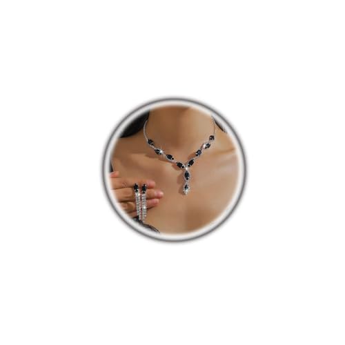 Silver Rhinestone Prom Jewelry Set for Women,Black Glitter Crystal Chain Choker Necklace Cz Drop Earring for Wedding Bridal,Formal Costume Accessories - color: Black