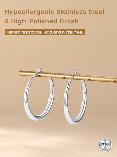 KeyStyle 5mm Thick Hoop Earring，Large Gold Hoop Earrings for Women | Stainless Steel Hoops Earring 14K Gold Plated/Silver/Black Hoop Lightweight Hypoallergenic Hollow Tube Hoop(40/60/80MM) - color: Silver, size: 40mm
