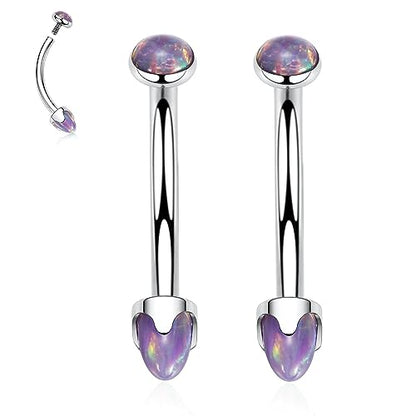 G23 Titanium Eyebrow Piercing Jewelry Eyebrow Rings Curved Barbell 16G Eyebrow Belly Button Ring Navel Rings Rook Daith Earrings Lip Ring Eyebrow Jewelry 6mm-12mm - color: 2PCS,Disc Shape +Cone Shape Purple Opal,Silver