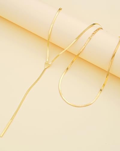 Gold Layered Necklaces for Women Chunky Layered Gold Necklaces Stacked Paperclip Chain Pearl Necklace Herringbone Toggle Clasp Choker Trendy Statement Jewelry Gifts - color: B3:gold y necklace