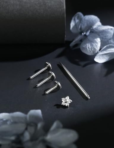 16G Astm F136 Titanium Internal Thread Flat Back Earrings Nose Studs Tragus Forward Helix Conch Cartilage Lobe Earrings Stud Medusa Labret Monroe Lip Ring Piercing Jewelry For Women Men - size: 16G--Style G-CZ