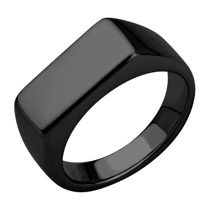 555Jewelry Stainless Steel Solid Plain High Polish Round Signet Ring for Men - color: Rectangle Black