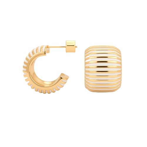 RENAIZ Bold Statement Hoop & Stud Earrings for Women – 14K Gold & Rhodium Plated Maximalist Jewelry, Chunky Geometric Boho Earrings, Hypoallergenic Non-Tarnish Trendy Gift - color: Yellow Gold, style: Chunky-White