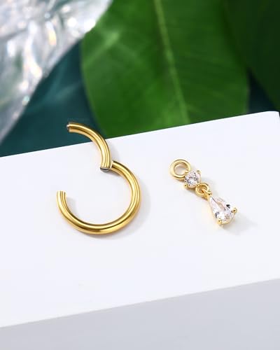 Clicker Belly Button Rings 14G Gold Plated Belly Navel Rings for Women Dangle Navel Piercing Jewelry Stainless Steel 8/10MM - color: YG-10MM