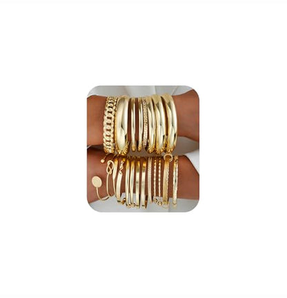 ÌF ME Gold Bangle Bracelets for Women, 19Pcs Multi Stackable Textured Bangles Set, 14K Gold Plated Chunky Bracelet Boho Jewelry Gifts - color: Gold-knot