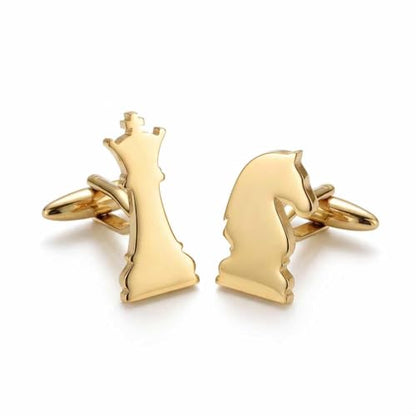 Men’s Chess Piece Cufflinks – Stainless Steel Game-Themed Cuff Links with Gift Box & Polishing Cloth – Available in Silver & Gold