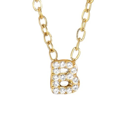 Small Letter Necklace for Women 18K Gold Plated Cubic Zirconia Tiny Initial Necklace Dainty Personalized Name Necklaces - color: B-Gold