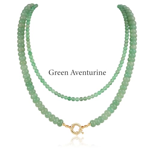 CASDAN 2Pcs Natural Gemstone Beaded Choker Necklaces for Women | Boho Colorful Beads Choker,Natural Stone Surfer Beach Necklaces,Handmade Summer Jewelry,Charm Trendy Necklaces - color: Light green