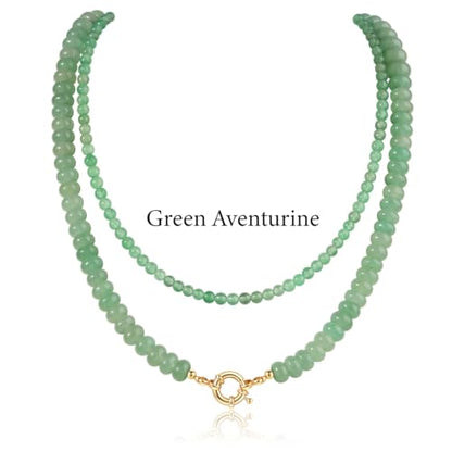 CASDAN 2Pcs Natural Gemstone Beaded Choker Necklaces for Women | Boho Colorful Beads Choker,Natural Stone Surfer Beach Necklaces,Handmade Summer Jewelry,Charm Trendy Necklaces - color: Light green