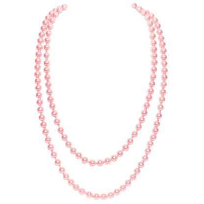 BABEYOND Long Pearl Necklace Faux Pearls Necklace Set Beaded Long Pearls Necklace 1920s Gatsby Costume Jewelry - color: Pink