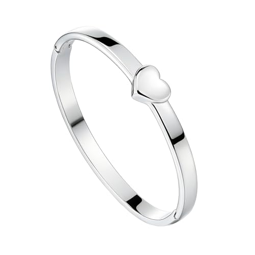 Heart Bangle Bracelet for Mom Silver/Gold Stainless Steel Bracelet for Women Oval Bangle Love Chunky Bracelets - color: 6mm Silver