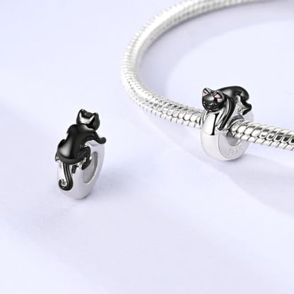 2pcs Stopper Spacer Beads for Pandora Bracelets, Sterling Silver Cross Ladybug Clip Spacer Charms For Bracelet DIY Jewelry Gift - color: Black Cat