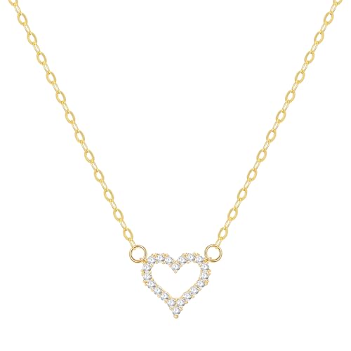 Starain Heart Necklaces for Women Dainty Cubic Zirconia Love Heart Pendant Necklace 18K Gold Plated Chain Trendy Stuff Jewelry - color: B Gold Heart Necklace