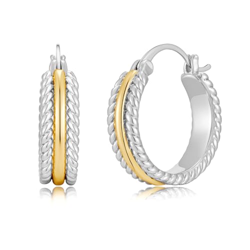 Two Tone Silver and Gold Plated Hoop Earrings for Women Mixed Metal Hypoallergenic Statement Valentines Jewelry Gifts - style: B-Silver & Gold