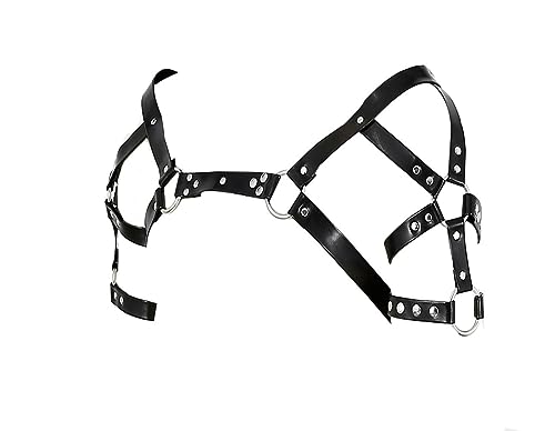 Mens Black Leather Armors Suspenders Shoulder Strap Body Chest Harness Chain Belt Adjustable Gay Punk Clubwear Costume - color: Black2