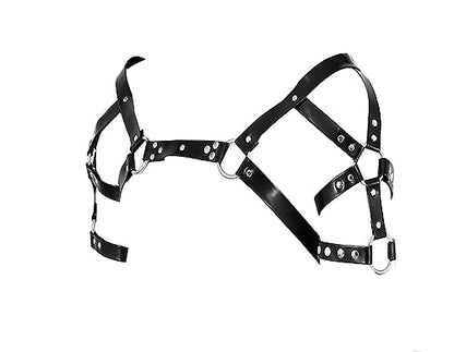 Mens Black Leather Armors Suspenders Shoulder Strap Body Chest Harness Chain Belt Adjustable Gay Punk Clubwear Costume - color: Black2