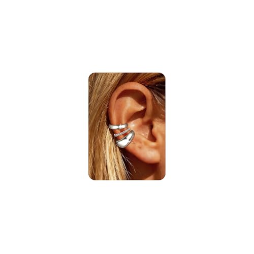Ear Cuffs Non Piercing Hypoallergenic Gold Plated Ear Cuff Earrings for Women Trendy Clip On Cartilage Earring Set Dainty Adjustable Fake Piercings Earrings Fashion Accessories - color: B:3pcs silver ear cuffs