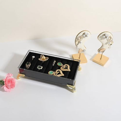 velvet slots Ring holder for jewelry organizer, Earring ring display stand for selling, felt ring jewelry holder tray showcase【Velvet slots Ring Holder-Black】 - color: Black
