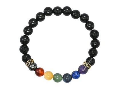Amazing Gemstone Chakra with Black Obsidian Crystal Bracelet for Women Men's Gifts - Protection Healing Crystal Bracelet - 8mm Gemstone Beaded Stretchable Bracelet Pulseras Para Hombres Mujer Stocking Stuffers Mothers Day Gift - color: Chakra Bracelet (Bl