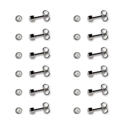Caflon April Birthstone Stud Earrings - 12 Pairs Clear Crystal Studs, 3/4/5mm | Surgical Steel Starter & Piercing Studs, Sterilized & Individually Sealed | Hypoallergenic Nickel-Safe for Newly Pierced & Sensitive Ears - color: Stainless Steel, size: 3mm