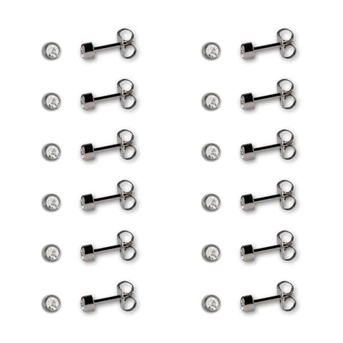 Caflon April Birthstone Stud Earrings - 12 Pairs Clear Crystal Studs, 3/4/5mm | Surgical Steel Starter & Piercing Studs, Sterilized & Individually Sealed | Hypoallergenic Nickel-Safe for Newly Pierced & Sensitive Ears - color: Stainless Steel, size: 3mm