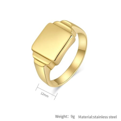 PAURO Unisex Square Shaped Signet Ring Geometric Style | Stainless Steel Square-shaped Signet Style for Men Women,Classical Simple Plain Wedding Engagement Statement Ring - color: Gold