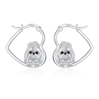 LES OSEWA Dog Animal Earrings Sterling Silver Animal Heart Hoop Dangle Earrings Cute Jewelry Gifts for Women - color: Shih Tzu