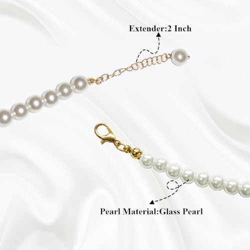 Pearl Necklace for Women, 4/6/8/10mm White Imitation Pearl Necklace, Round Faux Glass Pearl Necklace, Pearl Choker Necklace, Elegant Wedding Parties Necklace - color: Diameter of Pearl 6mm