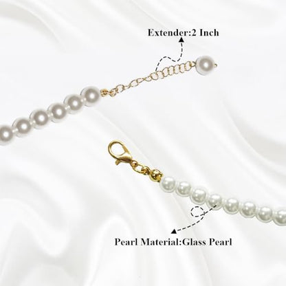 Pearl Necklace for Women, 4/6/8/10mm White Imitation Pearl Necklace, Round Faux Glass Pearl Necklace, Pearl Choker Necklace, Elegant Wedding Parties Necklace - color: Diameter of Pearl 6mm