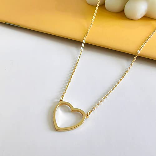Airmb Heart Necklace for Women Gold/Silver Plated Trendy Heart Choker Lover Pendant Hypoallergenic Fashion Gold/Silver Necklace for Women Love Jewelry Gift for Women Girlfriend - color: Open-Heart-Gold
